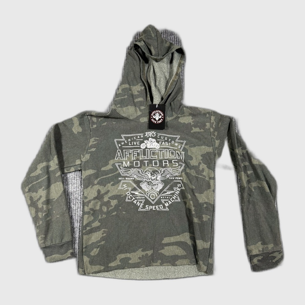Affliction Motors AC Alchemist Youth Camo Hoodie Green M AWY23974 NWT